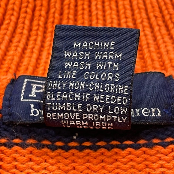 Polo Ralph Lauren Kids Small Unisex 1/4 Zip Knit Sweater Orange & Blue Striped - Picture 6 of 9